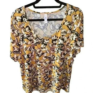 Lularoe size 3x Mickey Mouse classic‎ t shirt in a chartreuse yellow. NWT. Hi/lo